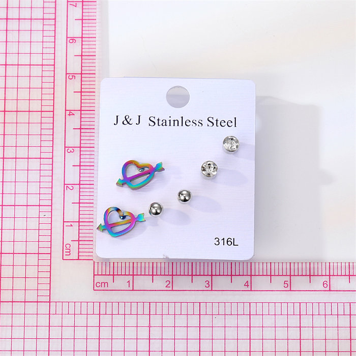 1 conjunto elegante cor gradiente formato de coração incrustação de aço inoxidável zircão brincos