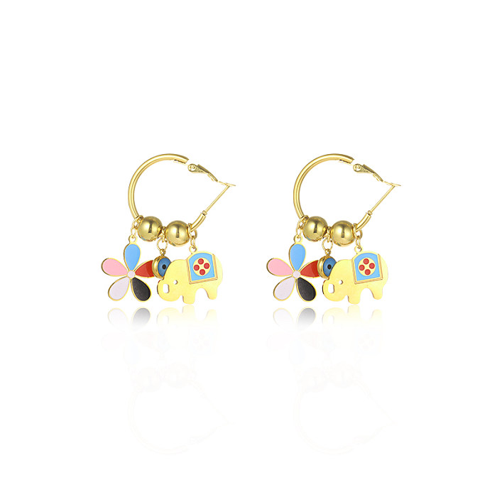 1 Pair Cute Sweet Flower Elephant Plating Stainless Steel  Drop Earrings