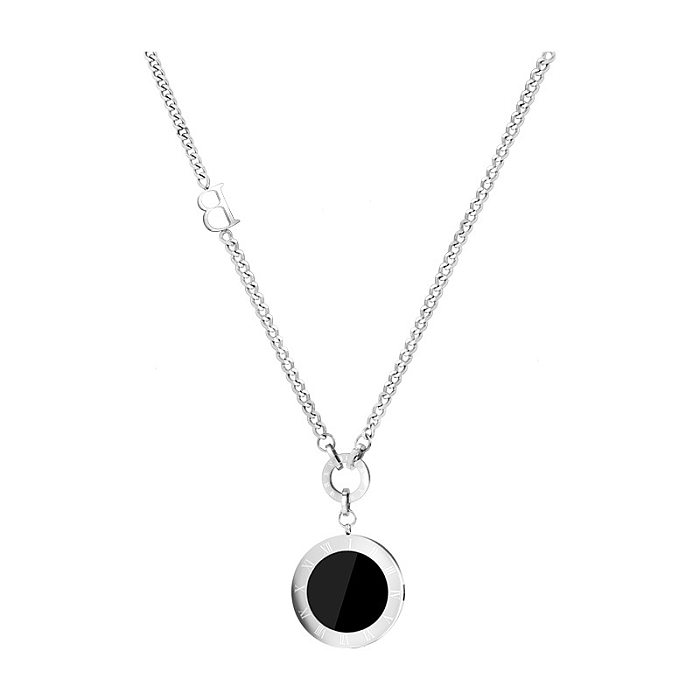 Retro Round Stainless Steel Inlay Artificial Gemstones Long Necklace