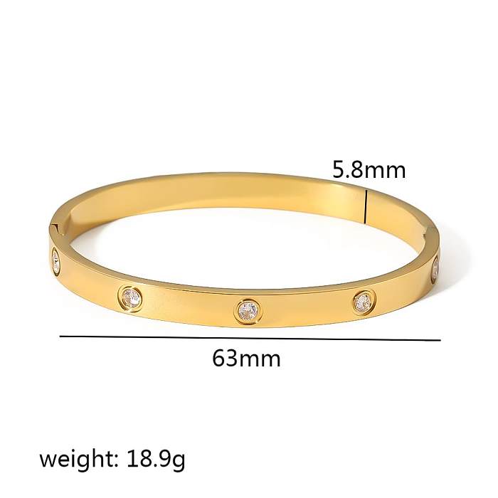 Bracelet en zircon plaqué or 18 carats en acier inoxydable rectangulaire de style simple en vrac