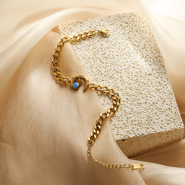 Bracelets plaqués or 18 carats en acier titane et lune, style streetwear de style simple