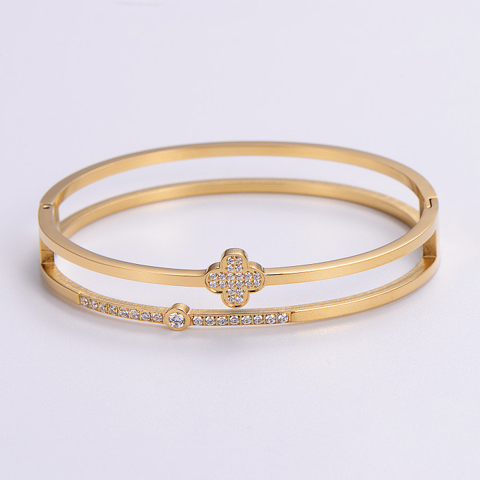 Classic Style Heart Shape Stainless Steel Plating Inlay Rhinestones 18K Gold Plated Rose Gold Plated Bangle