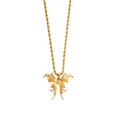 Colar com pingente de zircão banhado a ouro 16K em aço inoxidável estilo IG Sun Star Butterfly a granel