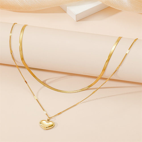 Senhora coração forma chapeamento de aço inoxidável colares em camadas banhados a ouro