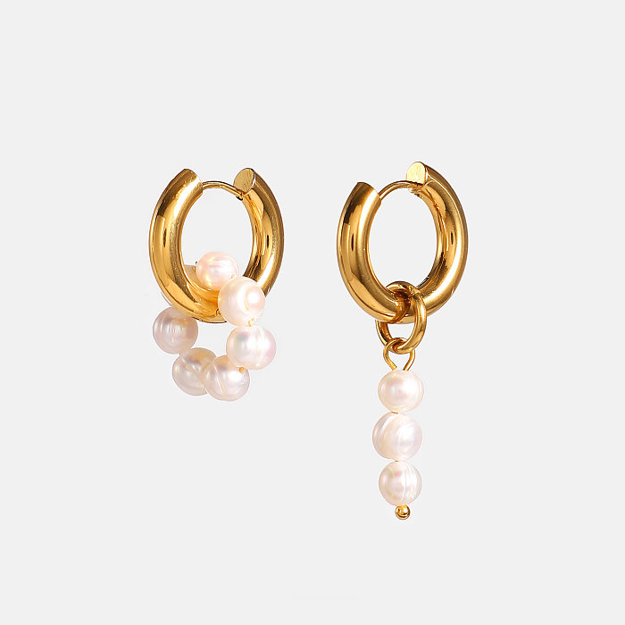 European And American Ins Earrings Wearring By Online Celebrities 18K Gold Plated Asymmetric Natural Freshwater Pearl Pendant Ear Ring Earrings Jewelry
