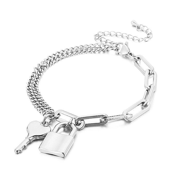Simple Creative Stainless Steel Thick Chain Key Lock Irregular Bracelet Wholesale jewelry