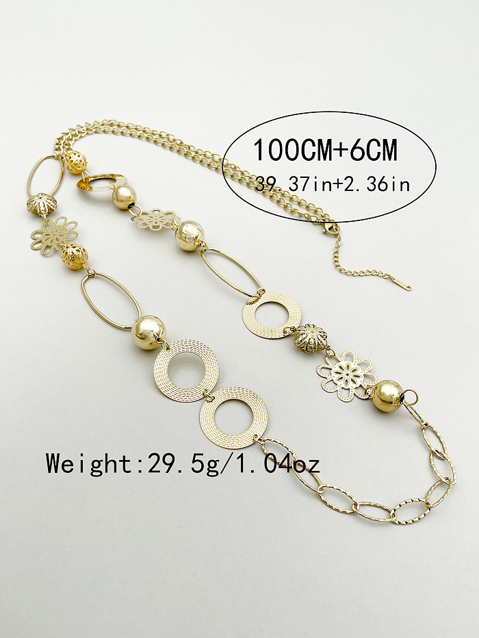 Vacation Circle Flower Stainless Steel  Polishing Plating Hollow Out Gold Plated Long Necklace
