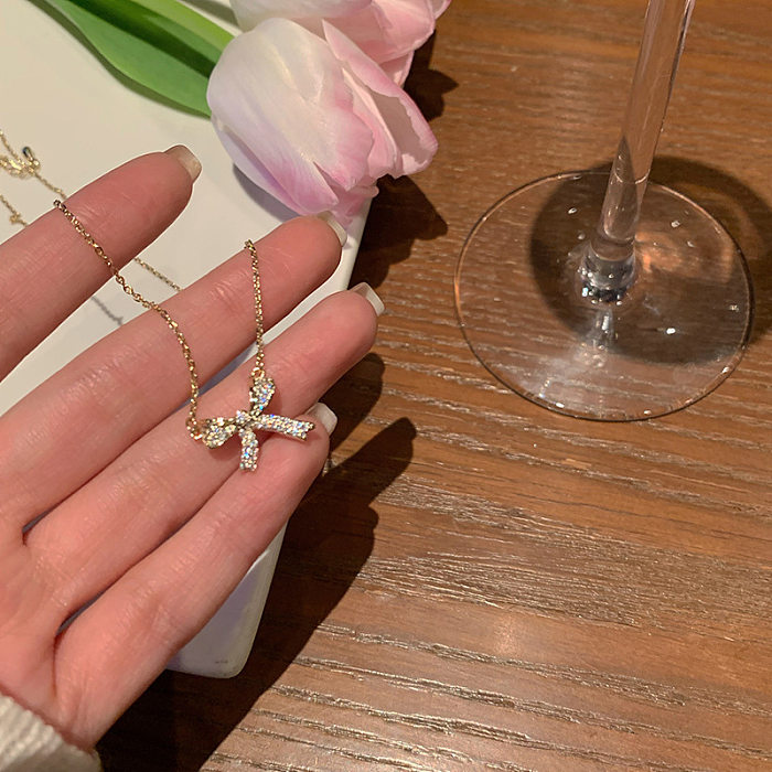 Lady Star Flower Stainless Steel Inlay Rhinestones Pendant Necklace 1 Piece
