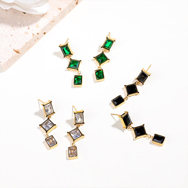 1 Piece Simple Style Square Plating Inlay Stainless Steel  Stainless Steel Zircon Gold Plated Drop Earrings