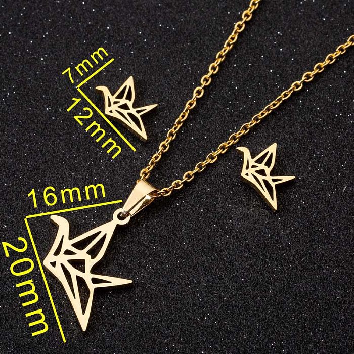 Fashion Moon Coconut Tree Fish Bone Stainless Steel  Plating Hollow Out Earrings Necklace 1 Set