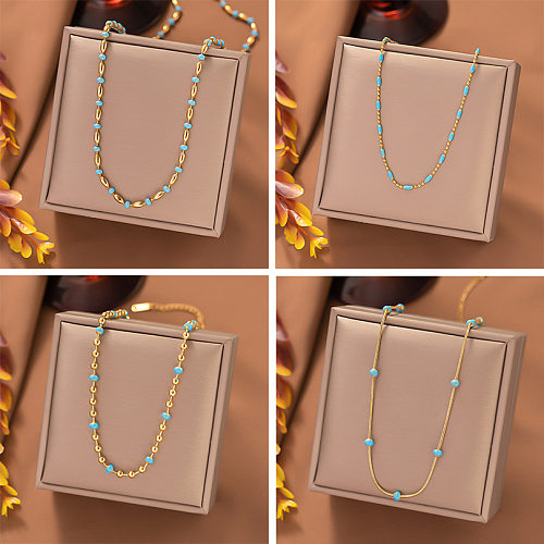 Colliers en couches plaqués de perles en acier inoxydable, couleur unie, Streetwear
