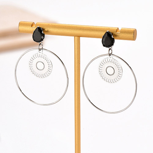 1 Paar elegante Kreis-Inlay-Ohrringe aus Edelstahl mit Zirkon