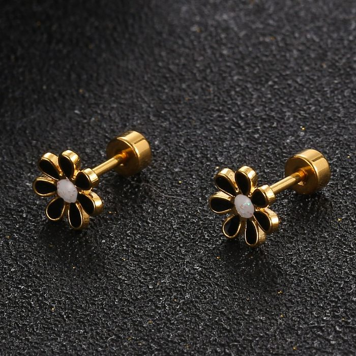 Boucles d'oreilles en acier inoxydable, pétale de fleur tridimensionnel, Clip d'oreille simple