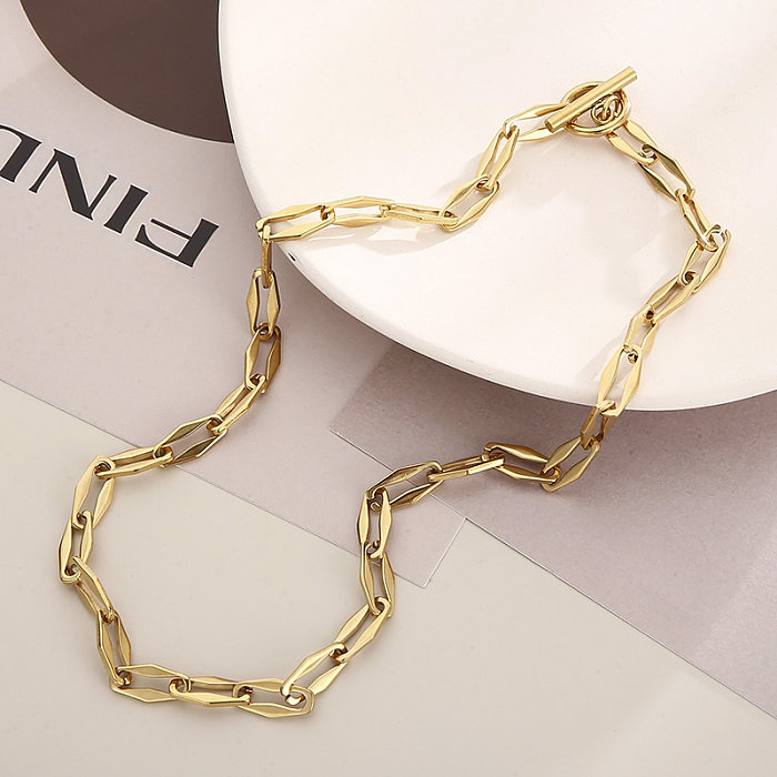 Hip-Hop Solid Color Stainless Steel  Stainless Steel Plating 18K Gold Plated Necklace