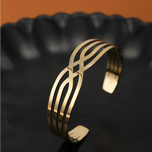 Fashion C Shape Rhombus Stainless Steel Bangle Criss Cross Hollow Out Stainless Steel Bracelets