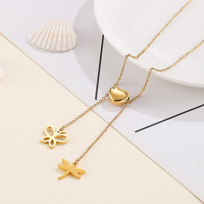 Fashion Heart-shaped Stainless Steel  Dragonfly Butterfly Small Pendant Necklace