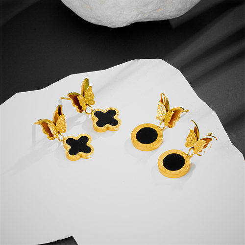 1 paire de boucles d'oreilles pendantes en acier inoxydable plaqué or 18 carats avec placage animal de style moderne