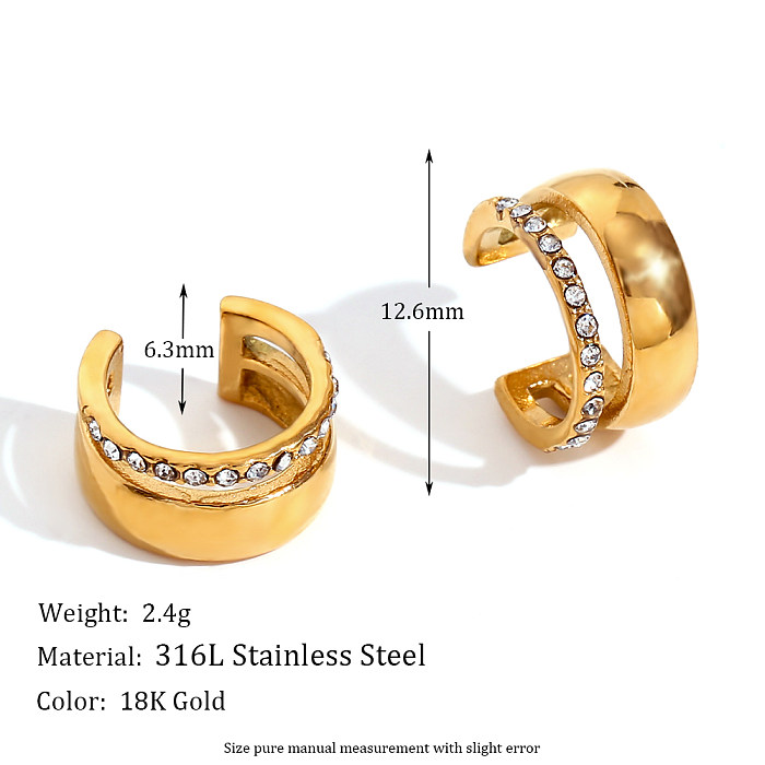 1 Pair Casual Simple Style C Shape Plating Inlay Stainless Steel  Rhinestones 18K Gold Plated Ear Cuffs