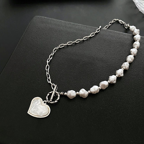 Retro Heart Shape Imitation Pearl Stainless Steel Necklace 1 Piece