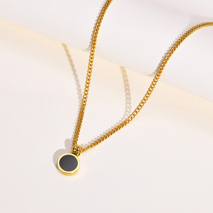 1 Piece Fashion Round Stainless Steel  Inlay Agate Pendant Necklace