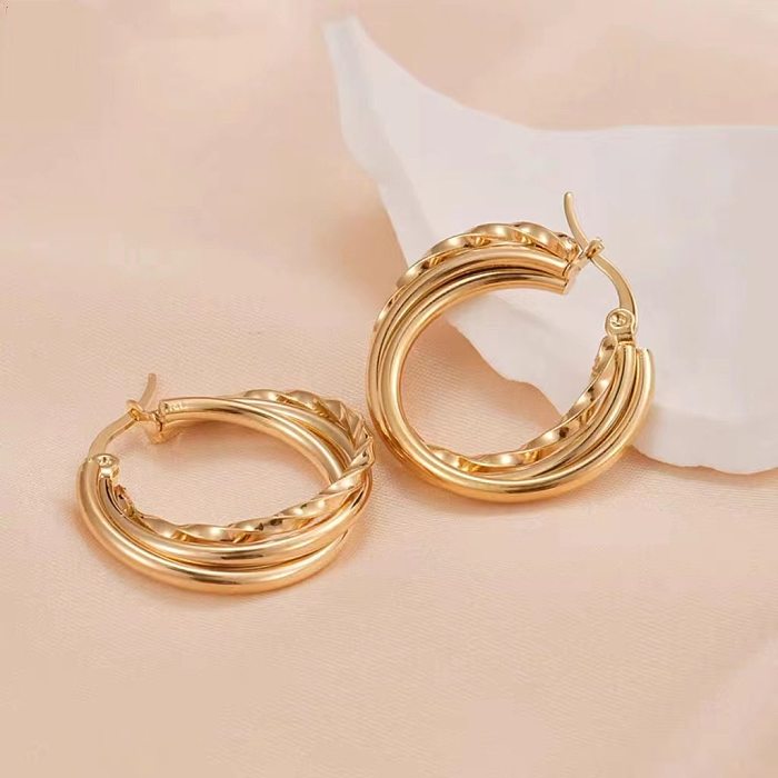 1 Pair Elegant Twist Plating Stainless Steel Hoop Earrings