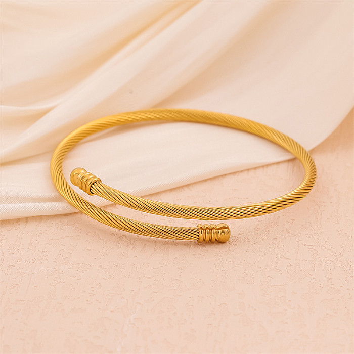 Handmade Solid Color Stripe Stainless Steel 18K Gold Plated Bangle In Bulk