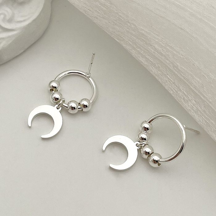 1 Pair Retro Moon Stainless Steel  Beaded Drop Earrings