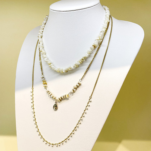 Commute Water Droplets Stainless Steel  Gravel Plating Inlay Opal Gold Plated Layered Necklaces