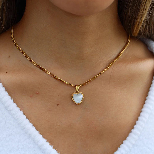 Fashion Heart Shape Stainless Steel  Stainless Steel Inlay Natural Stone Sweater Chain 1 Piece