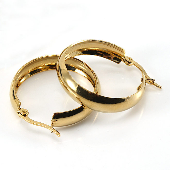 Fashion Round Stainless Steel  Plating Hoop Earrings 1 Pair