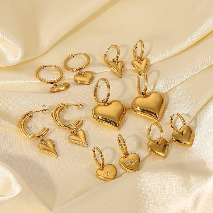 Moda aço inoxidável 14K ouro em forma de coração brincos pingente joias femininas