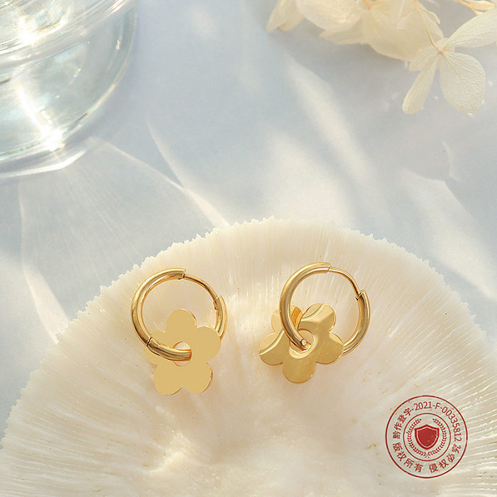 Estilo francês cross-border venda quente popular luz luxo flor eardrops brincos de aço inoxidável banhado a ouro 18k menina f560