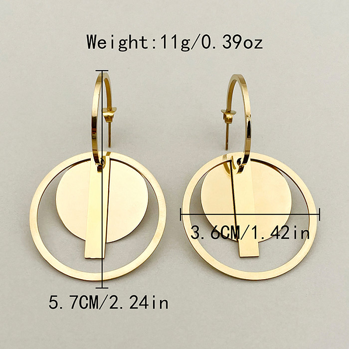 1 Pair Casual Retro Round Rectangle Polishing Plating Hollow Out Stainless Steel  Gold Plated Drop Earrings