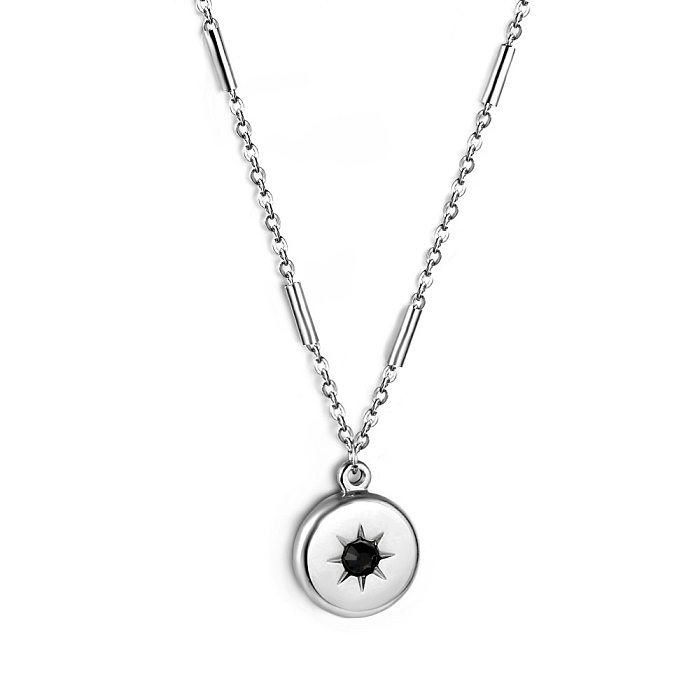 Simple Style Round Stainless Steel  Stainless Steel Plating Inlay Zircon Gold Plated Pendant Necklace