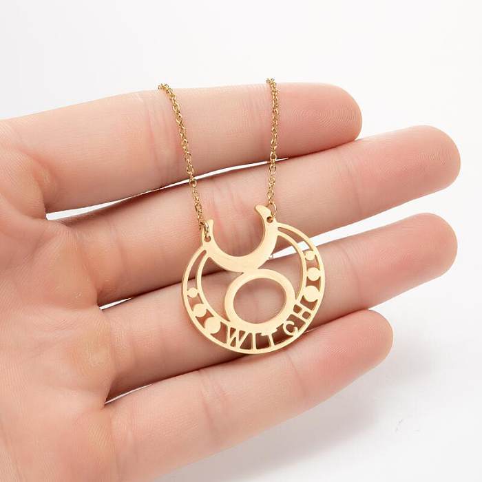 1 Piece Fashion Human Face Letter Moon Stainless Steel Plating Hollow Out Pendant Necklace