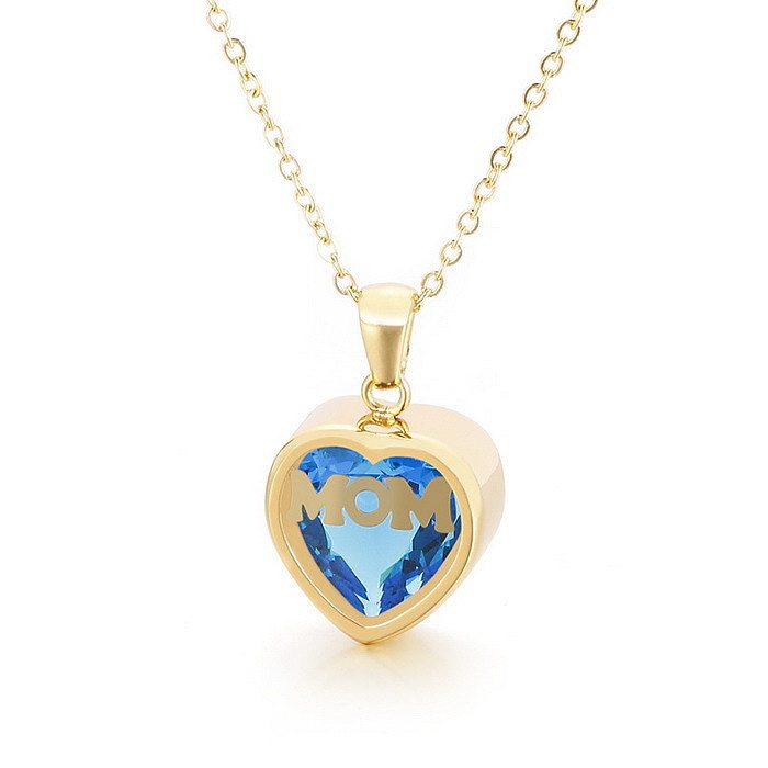 1 peça MAMA estilo simples formato de coração incrustação de aço inoxidável pedra de aniversário colar com pingente de zircão