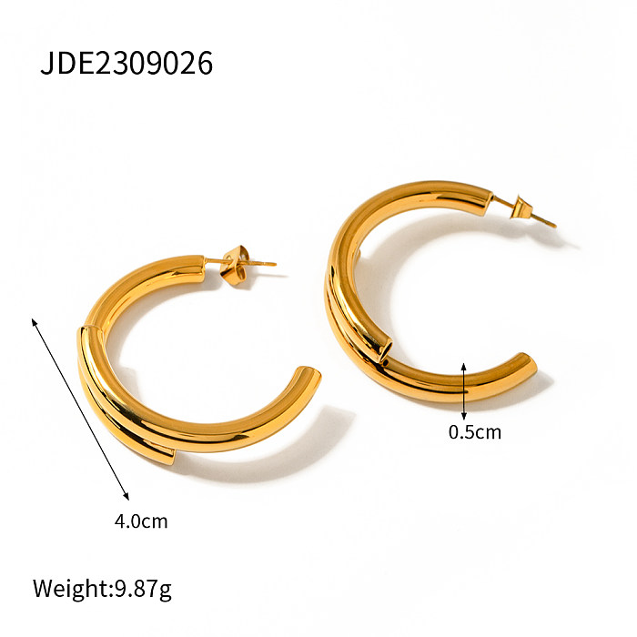 زوج واحد من أقراط IG Style C على شكل حرف C من الفولاذ المقاوم للصدأ مطلية بالذهب عيار 1 قيراط