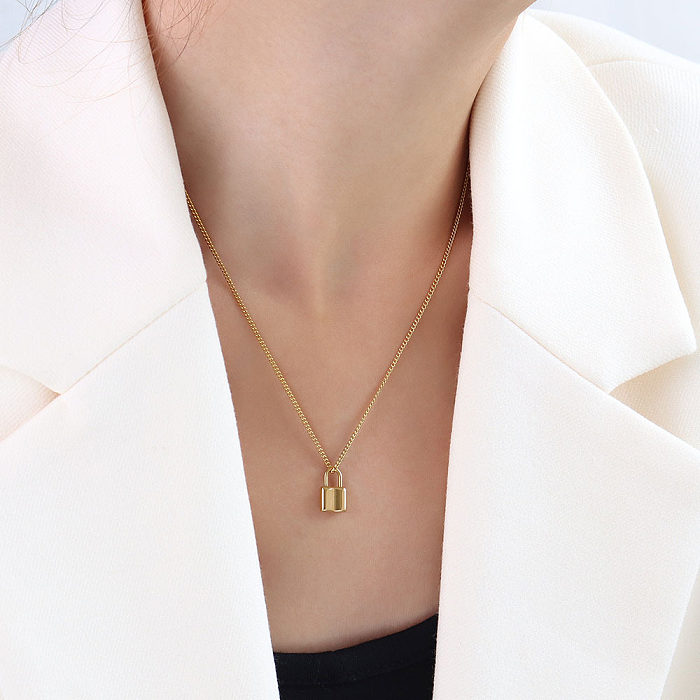 Collier pendentif simple avec serrure en acier inoxydable, bijoux plaqués or 18 carats