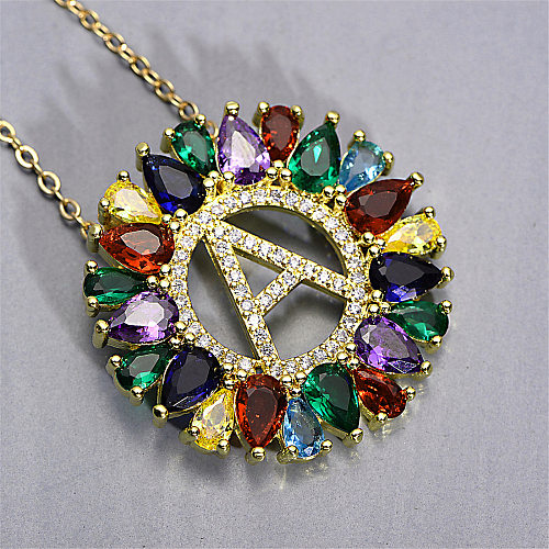Luxurious Letter Stainless Steel  Copper Inlay Zircon Necklace