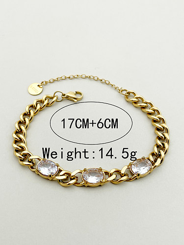 Lady Solid Color Stainless Steel Patchwork Plating Inlay Artificial Diamond Gold Plated Bracelets