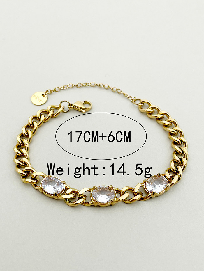 Lady Solid Color Stainless Steel Patchwork Plating Inlay Artificial Diamond Gold Plated Bracelets