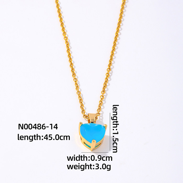 Elegant Simple Style Heart Shape Stainless Steel  Plating Inlay Zircon Gold Plated Pendant Necklace