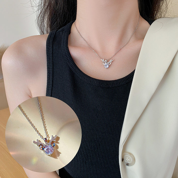 Fashion Crown Shell Stainless Steel Inlay Artificial Pearls Zircon Pendant Necklace 1 Piece