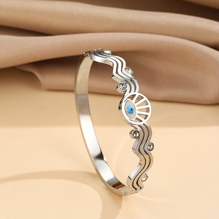 IG Style Cool Style Devil'S Eye Titanium Steel Plating Hollow Out Inlay Shell Zircon Bangle
