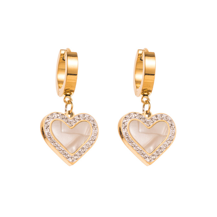 Fashion Heart Shape Stainless Steel Plating Inlay Rhinestones Drop Earrings 1 Pair