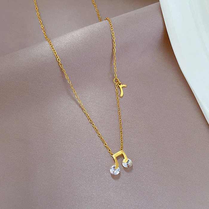 Cartoon Style Notes Stainless Steel Plating Inlay Artificial Gemstones Gold Plated Pendant Necklace