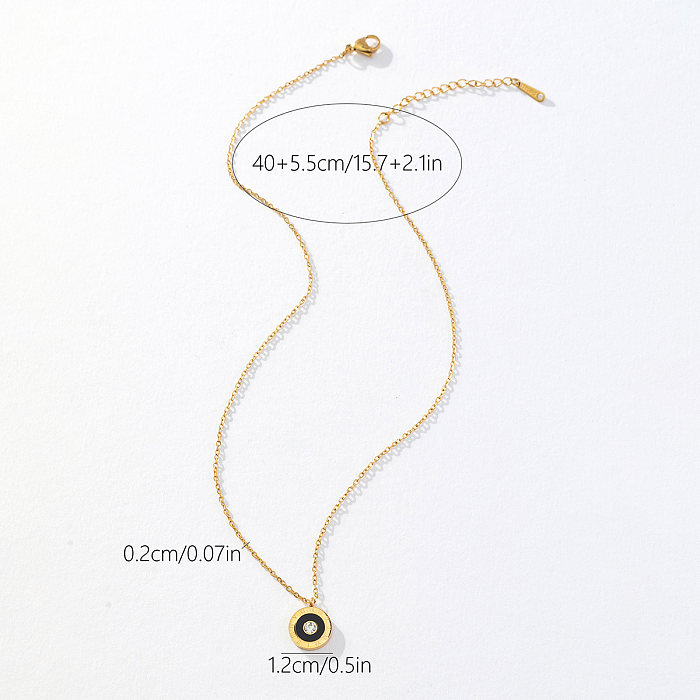 Elegant Cute Artistic Roman Numeral Stainless Steel Inlay Artificial Gemstones Pendant Necklace