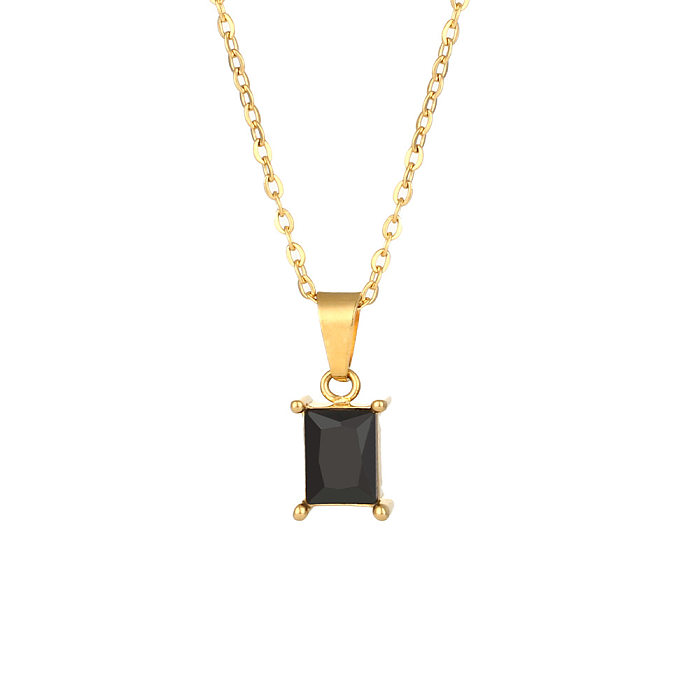 Glam Square Stainless Steel  Necklace Plating Zircon Stainless Steel  Necklaces