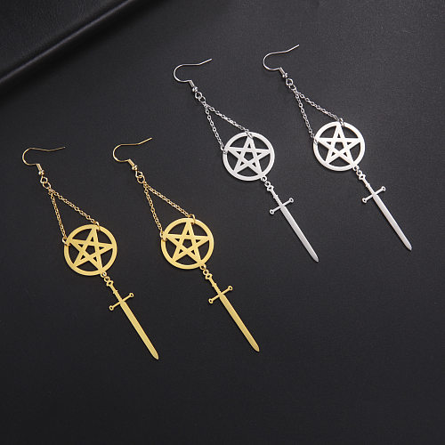 1 Pair Simple Style Cross Star Solid Color Plating Hollow Out Stainless Steel  Drop Earrings