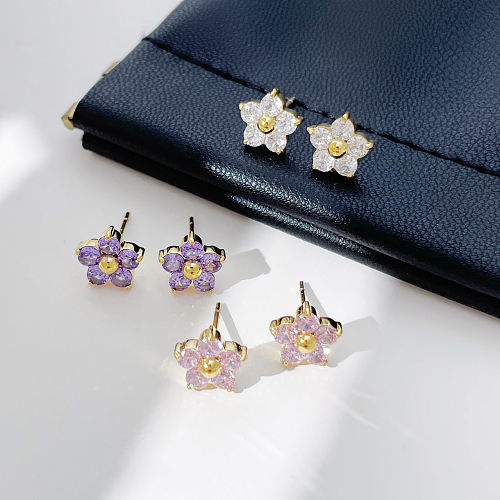 1 Pair Fairy Style Elegant Sweet Flower Plating Inlay Stainless Steel  Zircon Ear Studs